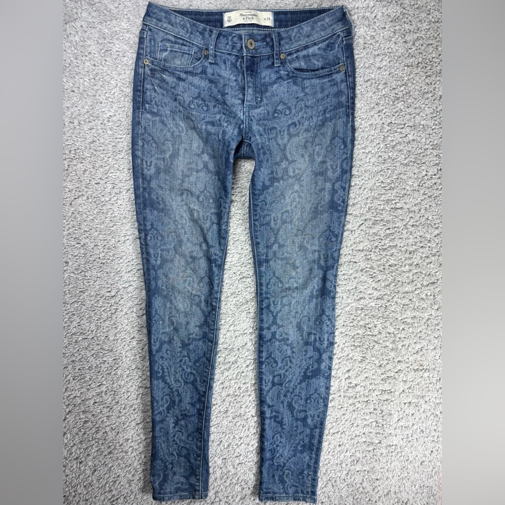 Abercrombie and Fitch Jeans Womens 00 Paisley Print Floral Skinny Low Rise BOHO